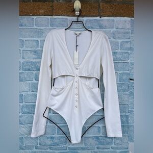 Fleur Du Mal Midriff Cut Out Body Suit ivory size large